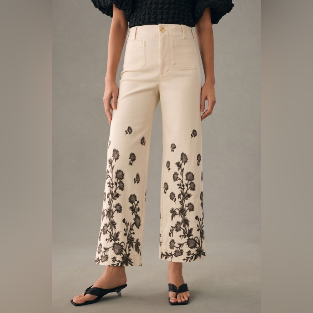 Maeve by Anthropologie Embroidered Colette Wide Leg Jeans